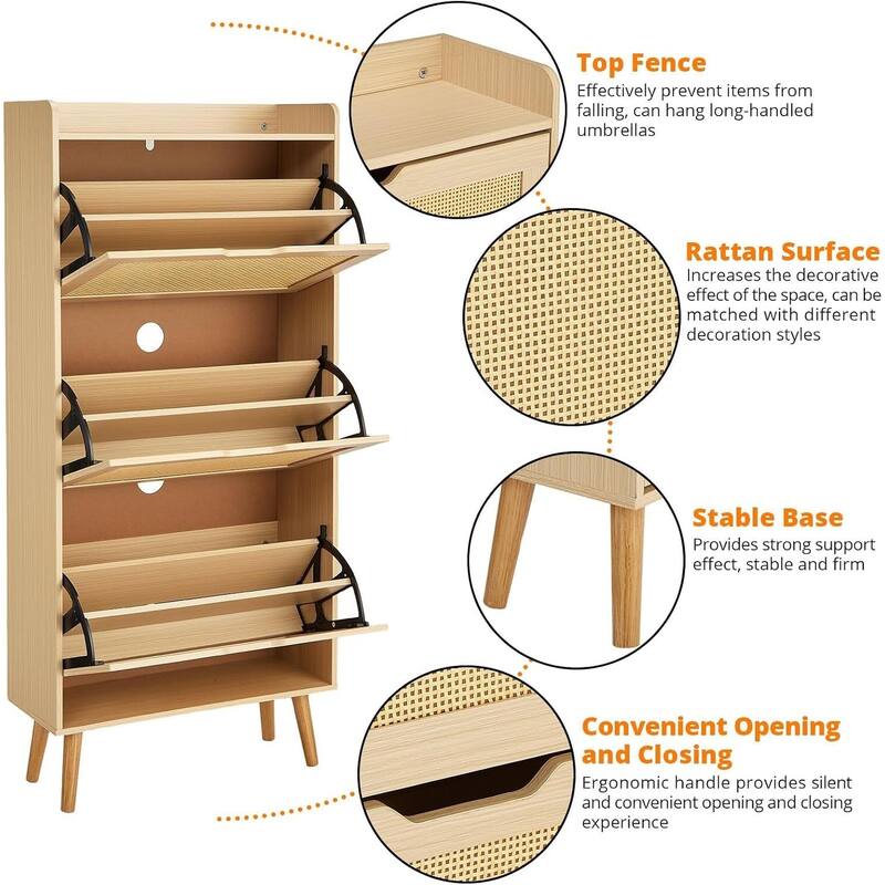 Space-Saving 3 Flip Drawers Shoe Cabinet for Entryway Hallway