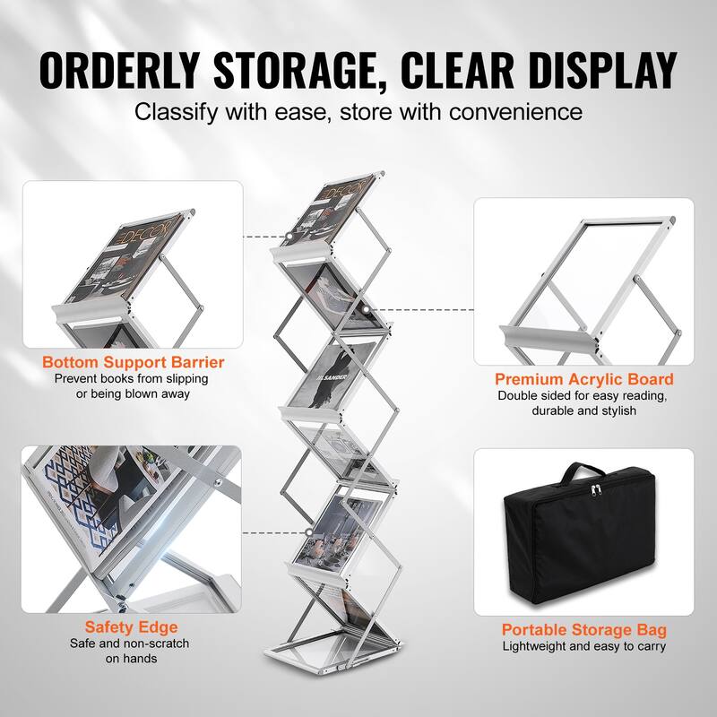Foldable Magazine Display Rack for Office Trade Show Exhibitions - 6-pocket