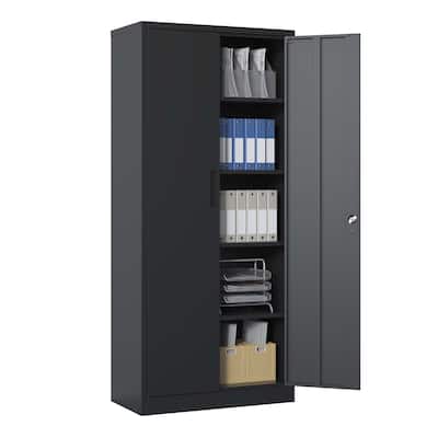 Lockable Tall Cabinet File Cabinet, Metal Garage Storage Cabinet, Tool Steel Cabinet with Adjustable Shelves