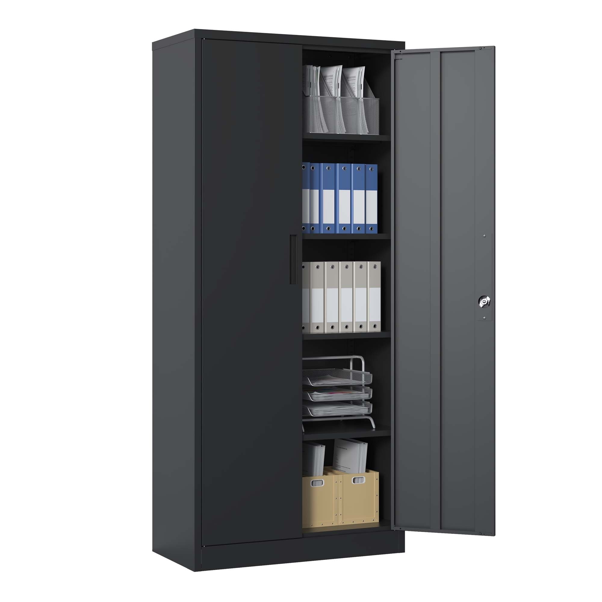 Lockable Tall Cabinet File Cabinet, Metal Garage Storage Cabinet, Tool Steel Cabinet with Adjustable Shelves