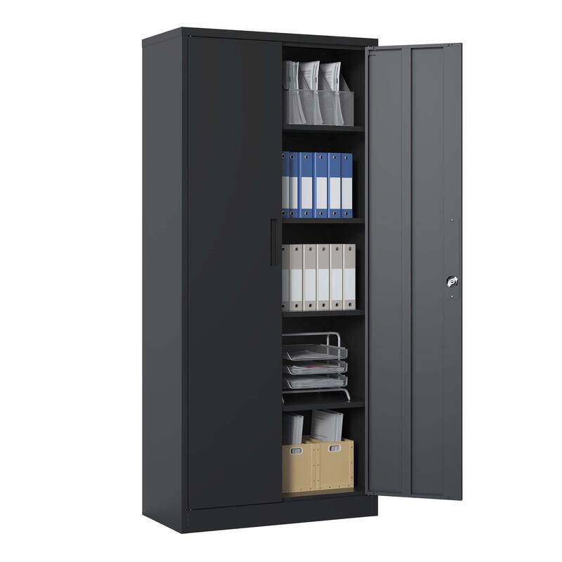 Modern Filing Cabinet, Metal Garage Storage Cabinet with Doors and 4 Shelves, for Home Office, Classroom/Pantry