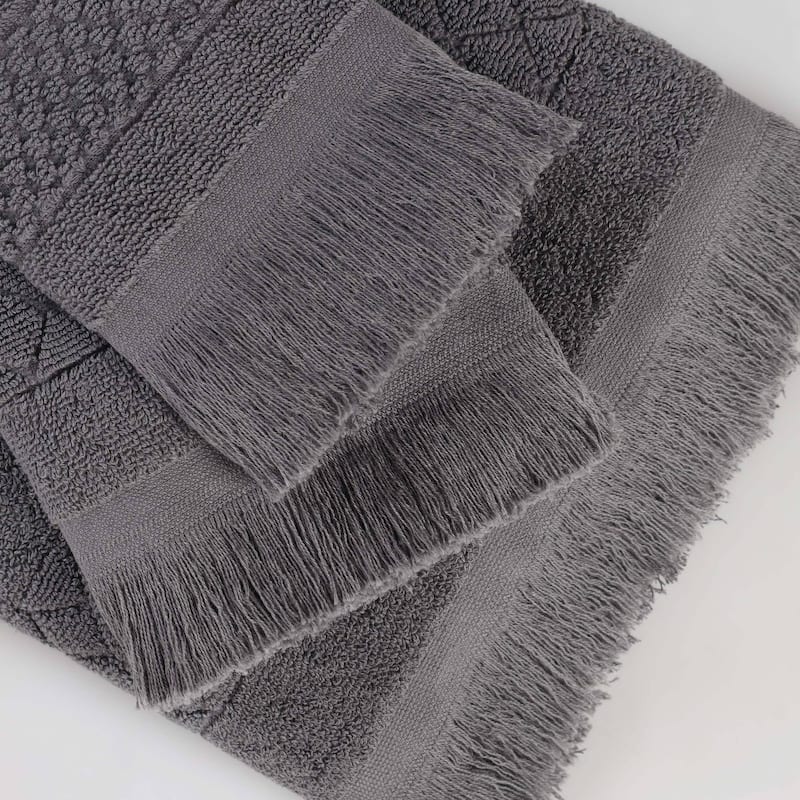 Superior Rolla Cotton Geometric Jacquard Plush Soft 3 Piece Towel Set