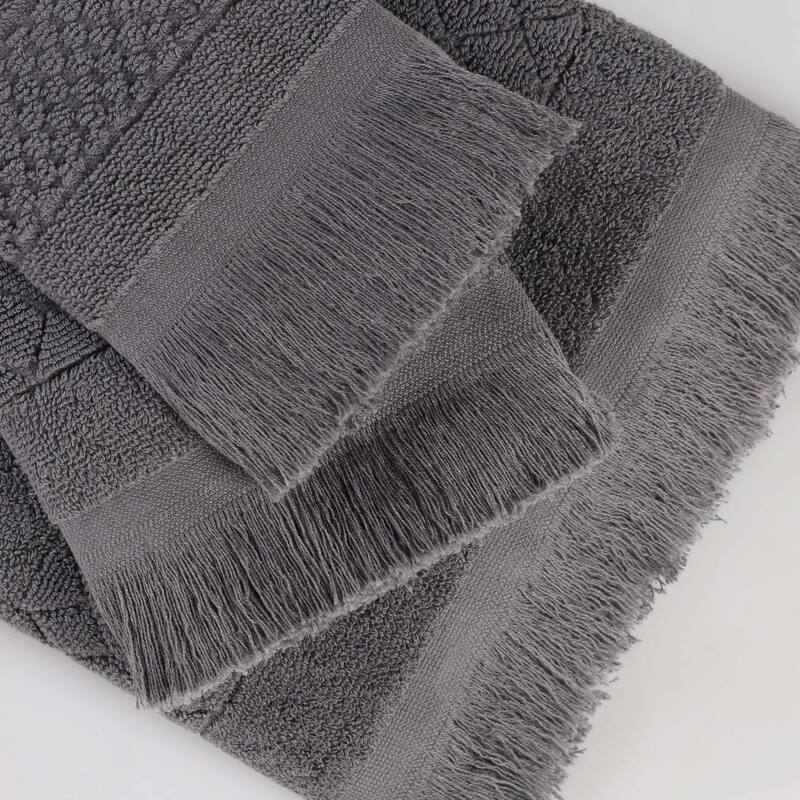 Superior Rolla Cotton Geometric Jacquard Plush Soft Hand Towel Set of 6
