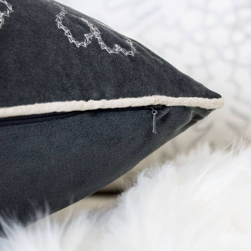 Velvet Holiday Throw Pillow 20x20 with Snowflake Embroidery and Insert