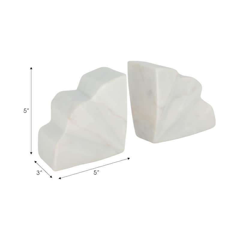 Marble Semi Circle Fluted Bookends Set of 2 - White, 5" - 5.25"