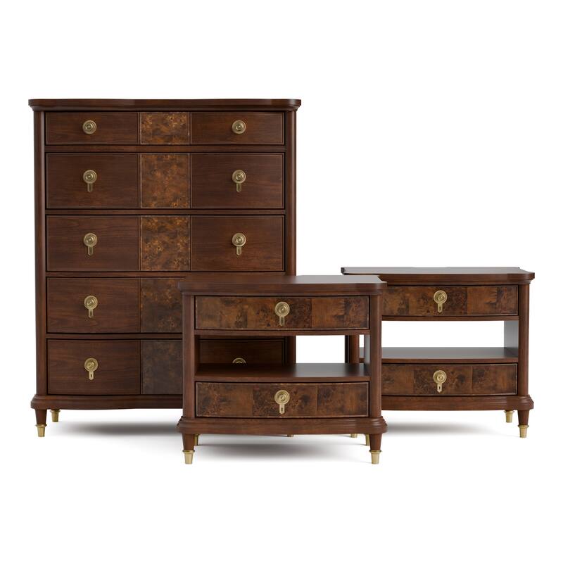 Furniture of America Prylen Modern 3-Piece Dark Cherry Solid Wood Chest and 2-Nightstand Bedroom Set