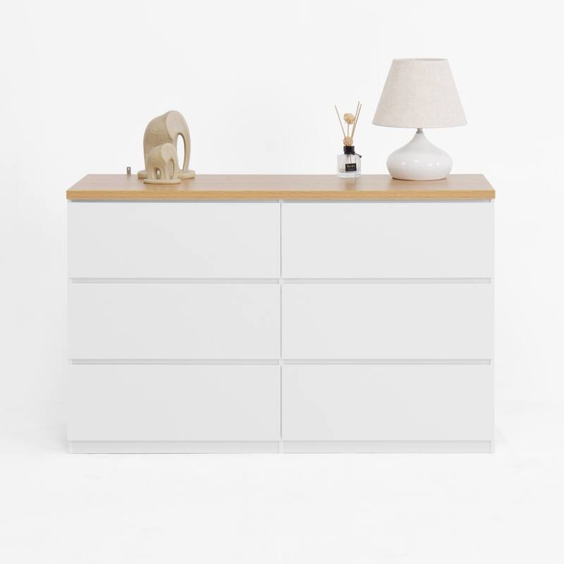 6 Drawer Dresser, Multi-Functional Wooden Storage Cabinet, Clothes Organizer with 6 Drawers for Bedroom, Hallway