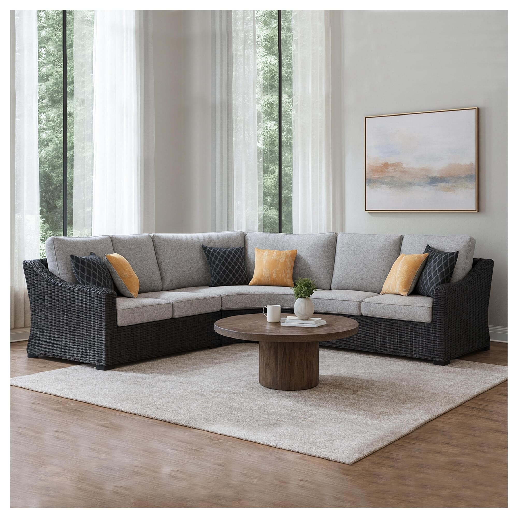 Signature Design by Ashley Beachcroft Gray 3-piece Outdoor Sectional - 145" W x 145" D x 35" H