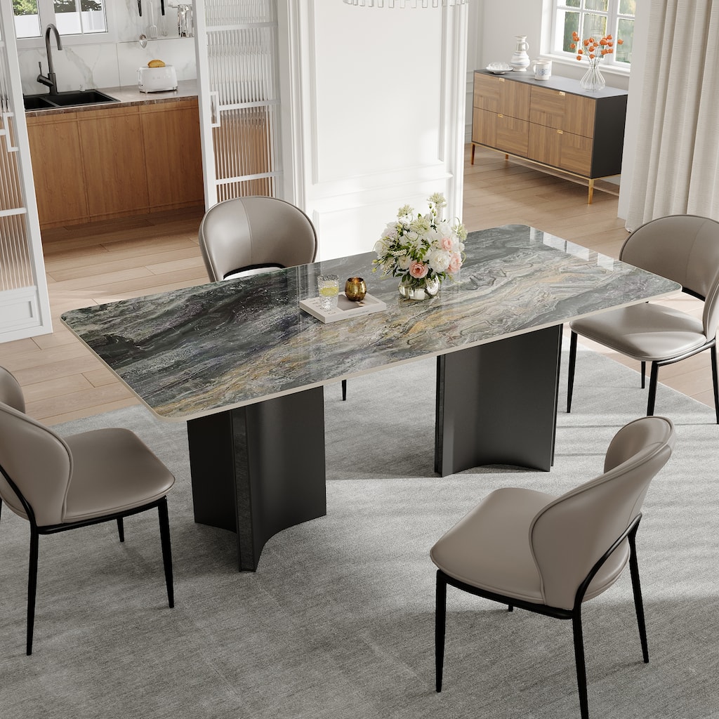 63" Modern Retangular Dining Table With Glossy Grey Sintered Stone ...