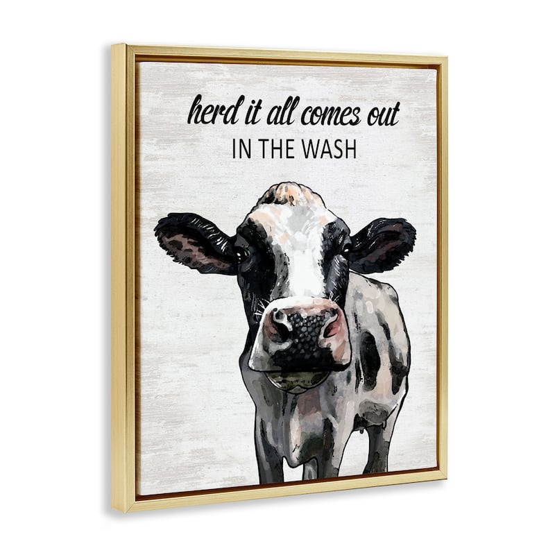 Stupell Farm Animal Laundry Pun Framed Floater Canvas Wall Art Design By Lettered and Lined