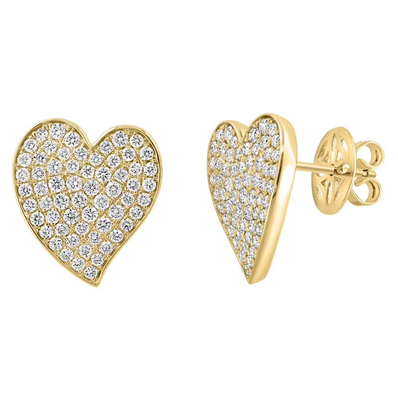 EFFY 14K Yellow Gold Diamond Pave Heart Stud Earrings