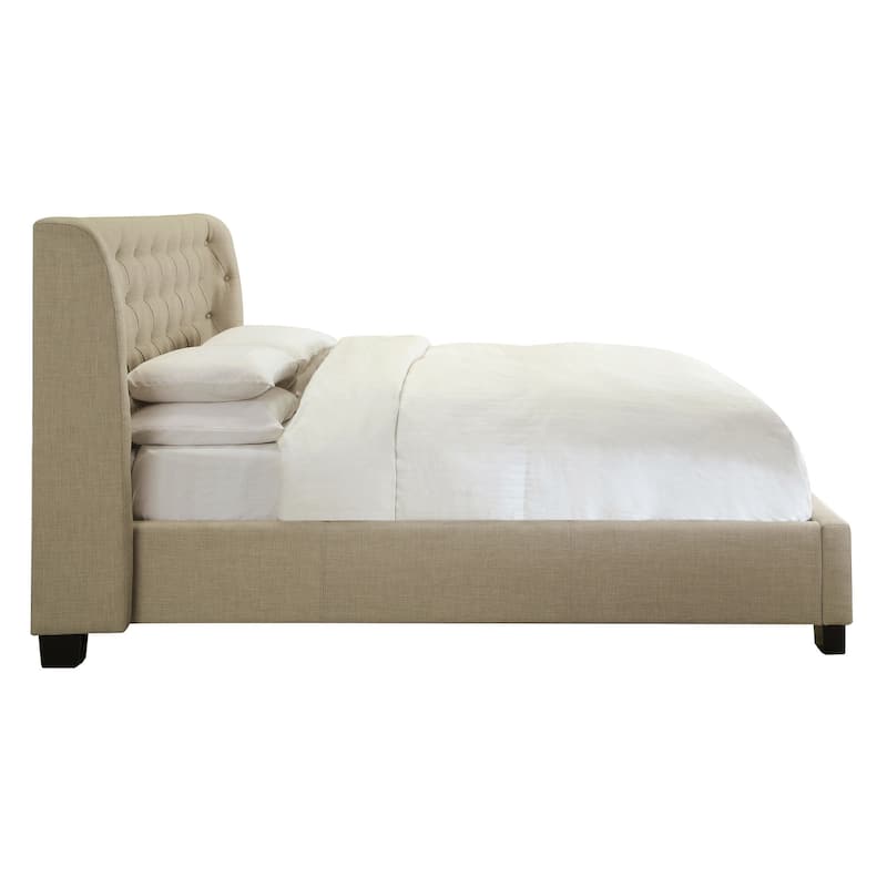 Pax California King Size Bed, Beige Linen, Curved Button Tufted Headboard