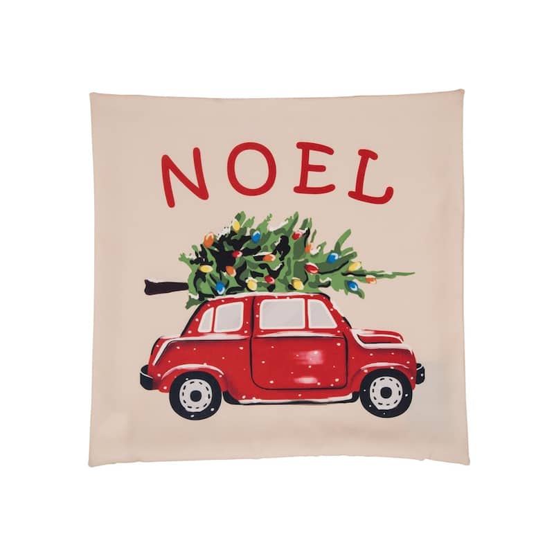 Glitzhome 18-Inch Christmas Pillow Cover - "NOEL Car"