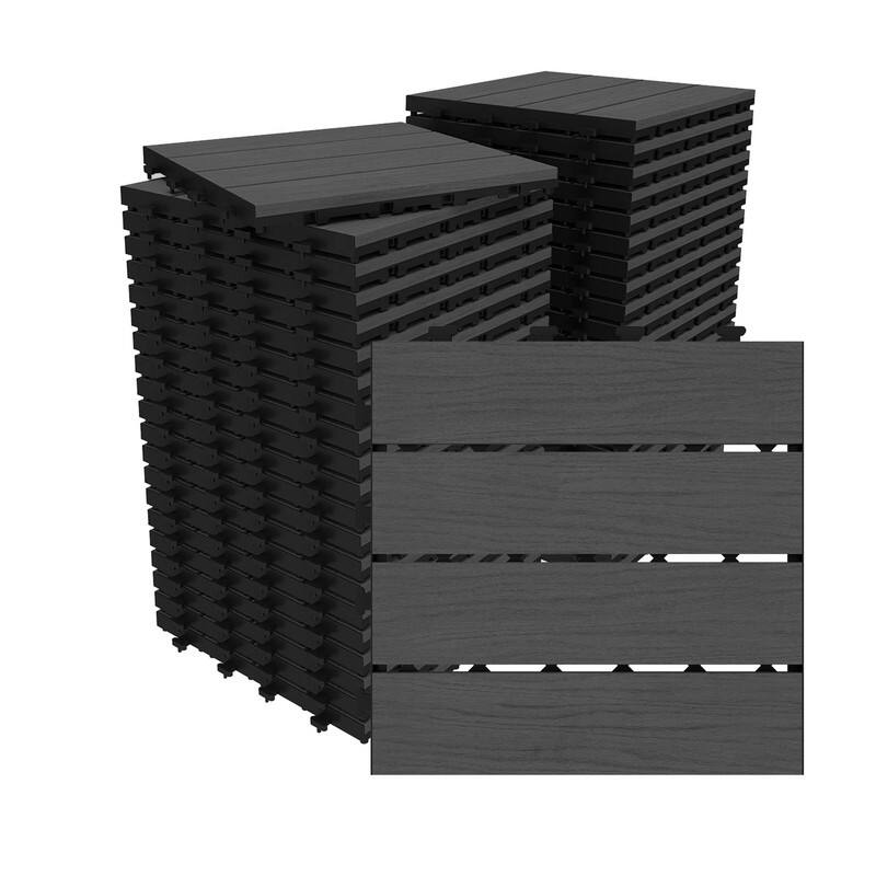 Domi 12" x 12" HDPE Plastic Resin Interlocking Deck Tiles, Waterproof Outdoor Patio Flooring with Drainage Design - 44-Piece - Grey
