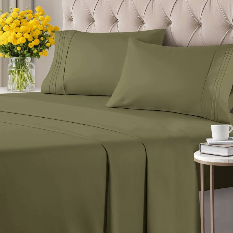 CGK Linens 6 Piece Solid Deep Pockets Microfiber, Easy-Fit Bed Sheet Set - Twin - Sage Green