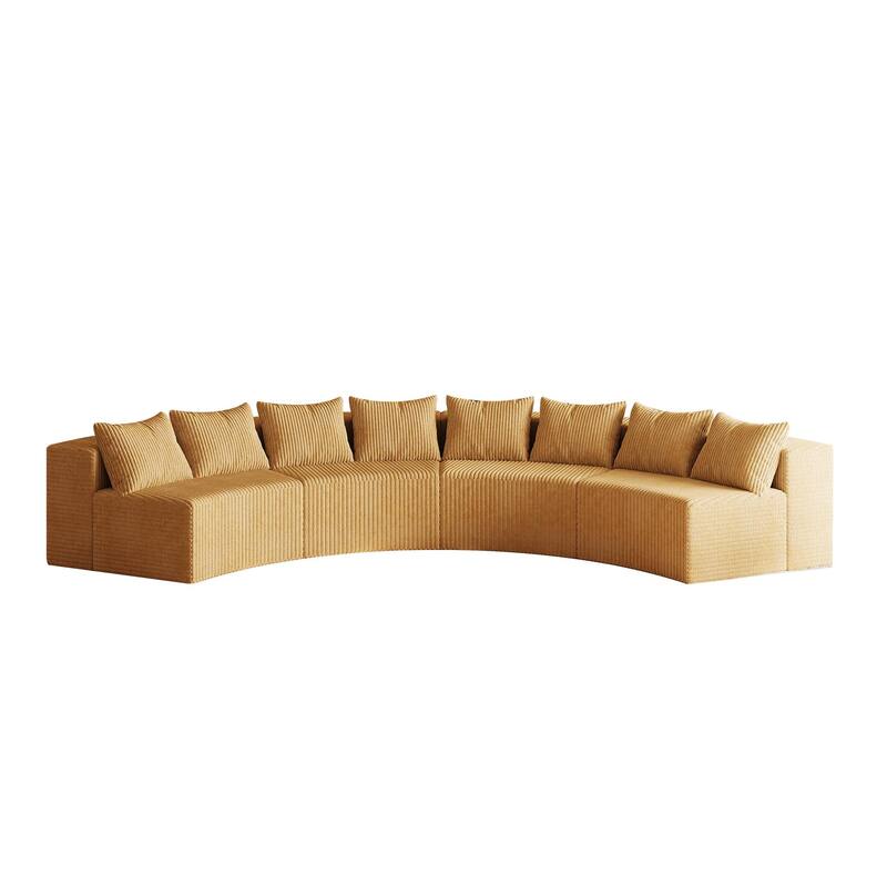 Curved Modular Sectional Sofa Corduroy Conversation Set with Pillows, Symmetrical Sleeper Sofa Semi Circular Couch
