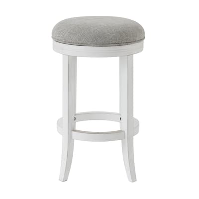 Linen Swivel Counter Stool with Distressed White Wood Frame - 17” x 17” x 25” (D x W x H)