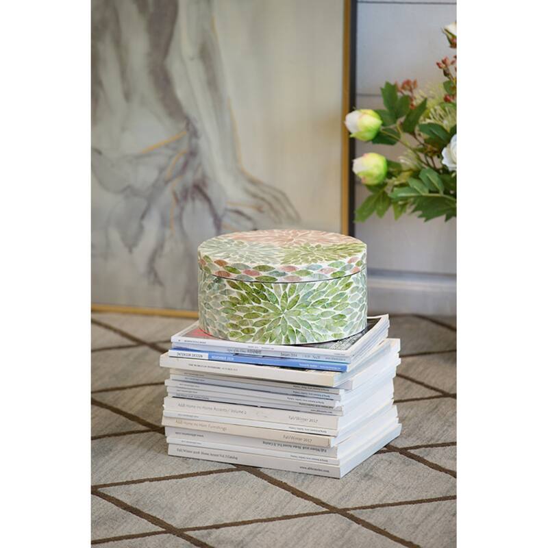 Floral Design Capiz Box - 10" - Green and Pink
