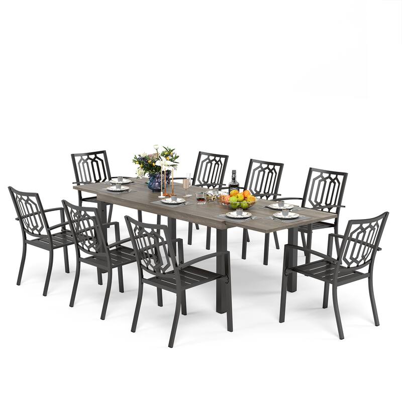 MAISON ARTS 7/9-Pieces Patio Dining Set with Metal Rectangle Expandable Table and Metal Stackable Chairs