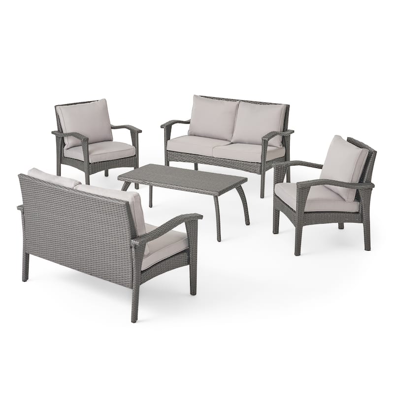 Honolulu Outdoor 5-piece Wicker Chat Set with Cushions by Christopher Knight Home