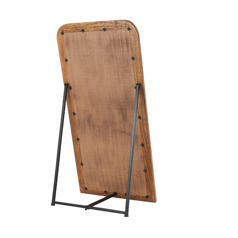 Mango Wood Distressed Room Floor Mirror with Carved Grooves - Black or Brown - Roche River Decor