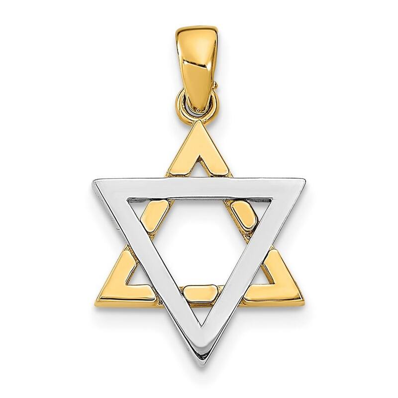 Curata 14k Two tone Gold 21.5 Solid Jewish Religious Judaica Star of David Necklace
