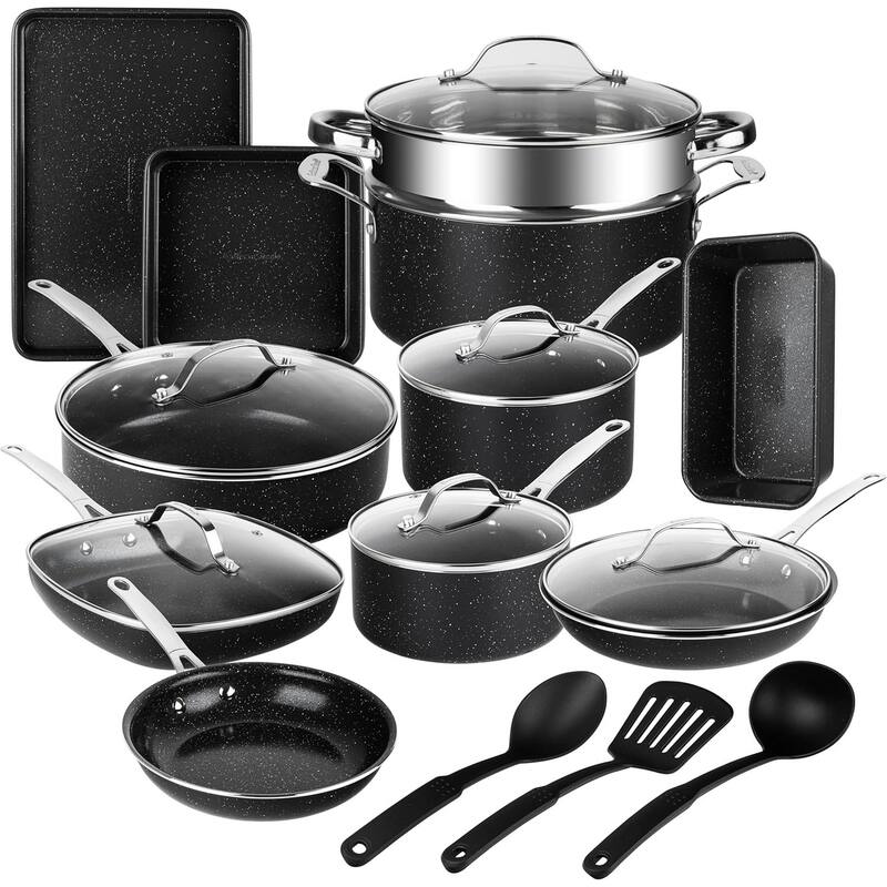 Granitestone Ceraluxe 20 Piece Nonstick Ceramic Cookware & Bakeware Set - Black