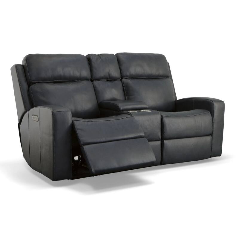 Cody Shadow Power Reclining Loveseat with Console & Power Headrests by Flexsteel - 75" x 41" x 40" - Pacific Blue