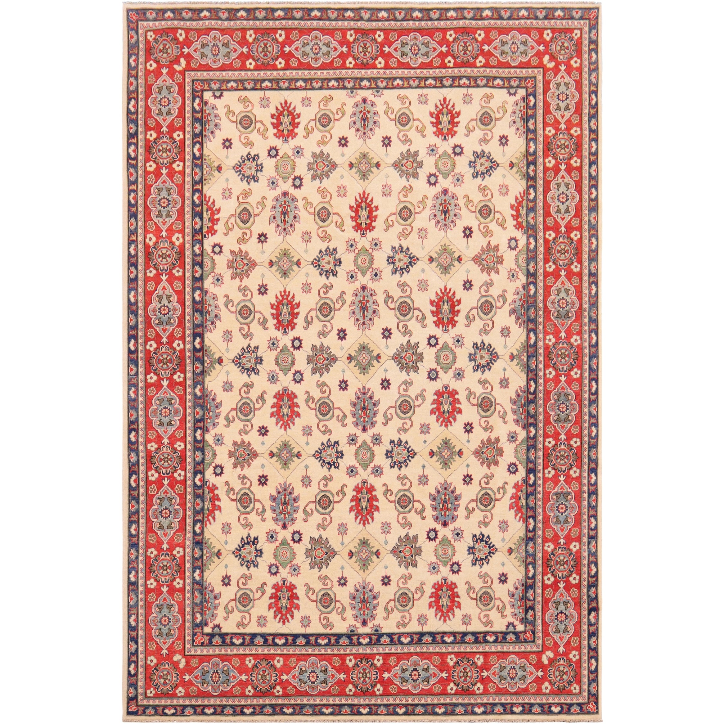 Bohemian Kazak Aydan Beige/Red Wool Rug - 9'2'' x 12'1''