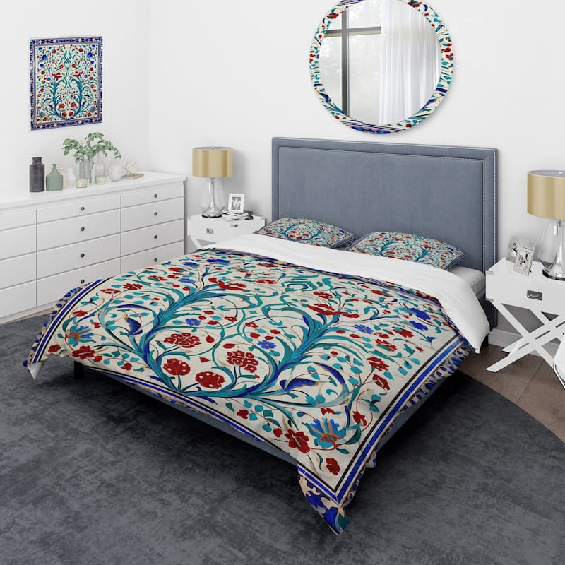 Designart "Blue Tiled marocain door II" Abstract Tile Bedding Cover Set - Traditional Bed Set with Shams