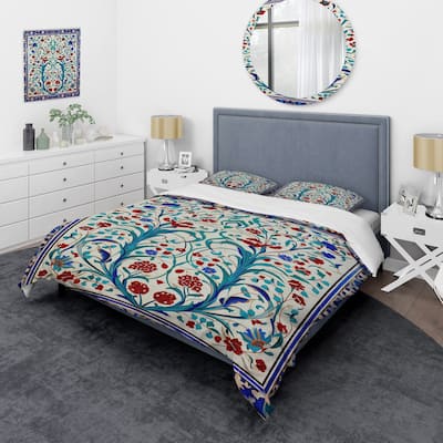 Designart "Blue Tiled marocain door II" Abstract Tile Bedding Cover Set - Traditional Bed Set with Shams