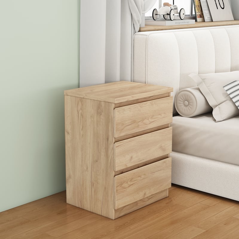 19.7-Inch Nightstand with 3 Drawers, Beside Table with Drawers Handle Free Design,Thickened Top Plate,for Bedroom,Living Room - Natural
