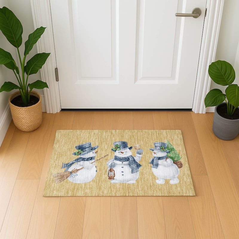 Premium Washable Super Soft Winter Holiday Snowman Mayfield Rug - Gold - 1'8" x 2'6"
