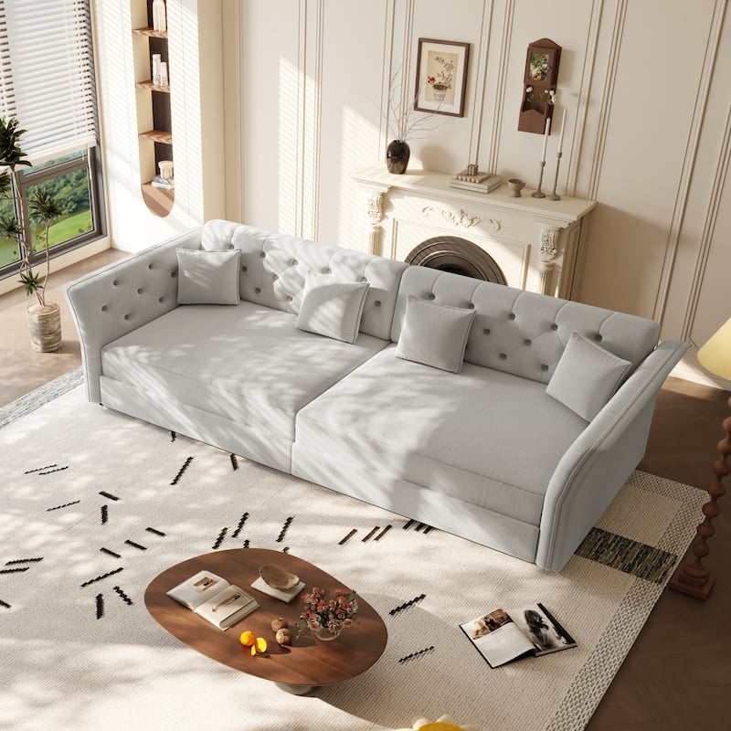 100" Oversize Pull Out Sofa Bed with Tufted Velvet Fabric - Convertible Sleeper Sofa for Living Room, Bedroom