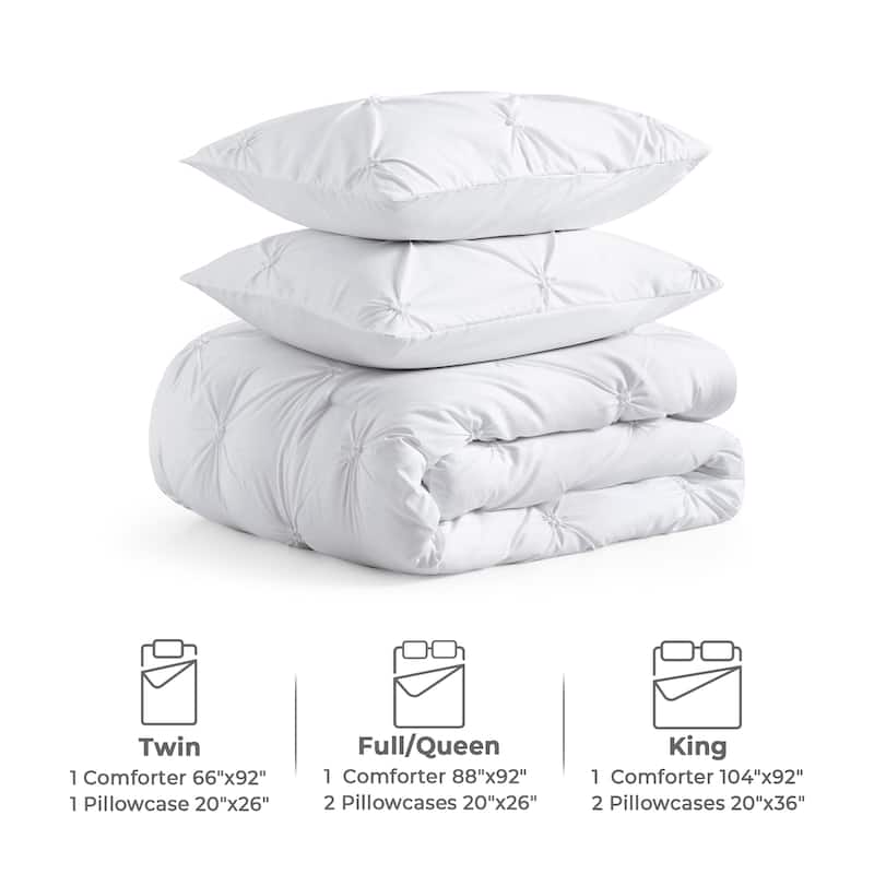 3 Piece Reversible Pintuck Pinch Pleat Comforter Set, Bedding Set for All Season