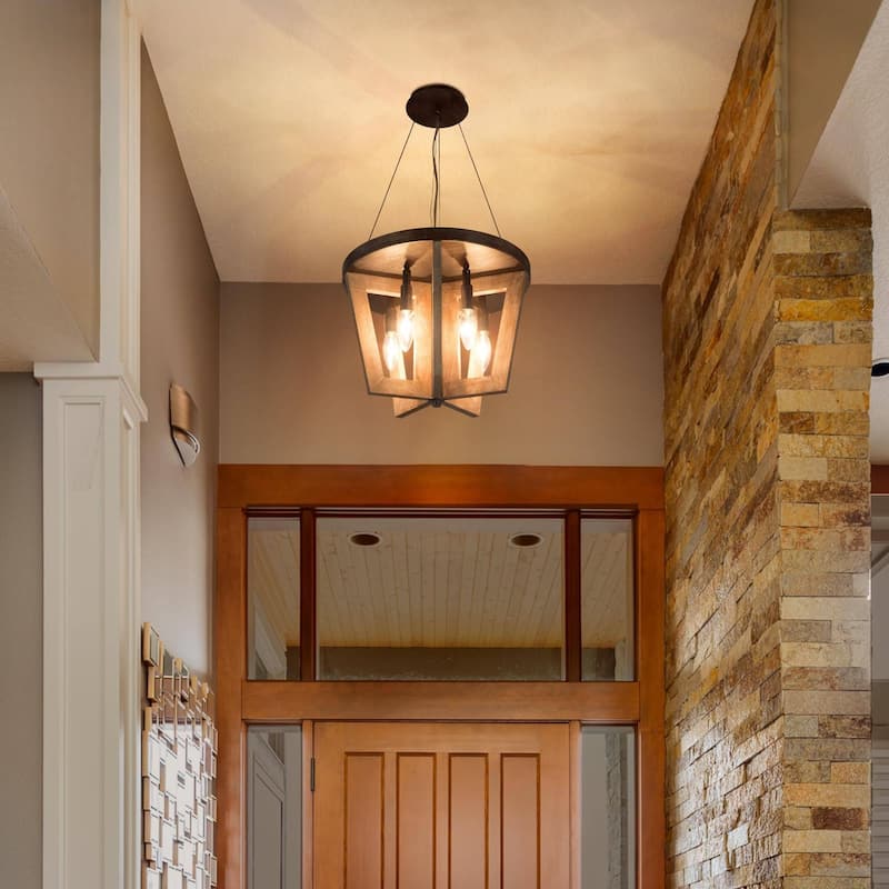Kiria Rustic Farmhouse 5-light Wood Chandelier Semi-flush Mount Handcrafted Ceiling Lights - L 14.2" x W 14.2 "x H 14.4" - L 14.2" x W 14.2 "x H 14.4"
