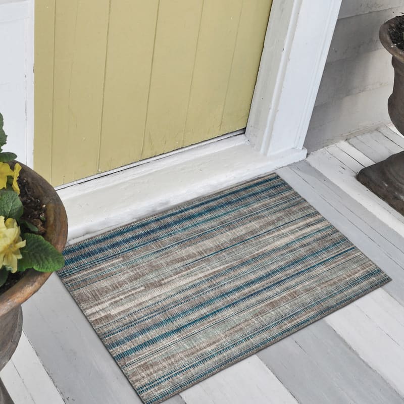 Indoor/Outdoor Waverly Modern Stripes Washable Rug - 1'8" x 2'6" - Earth