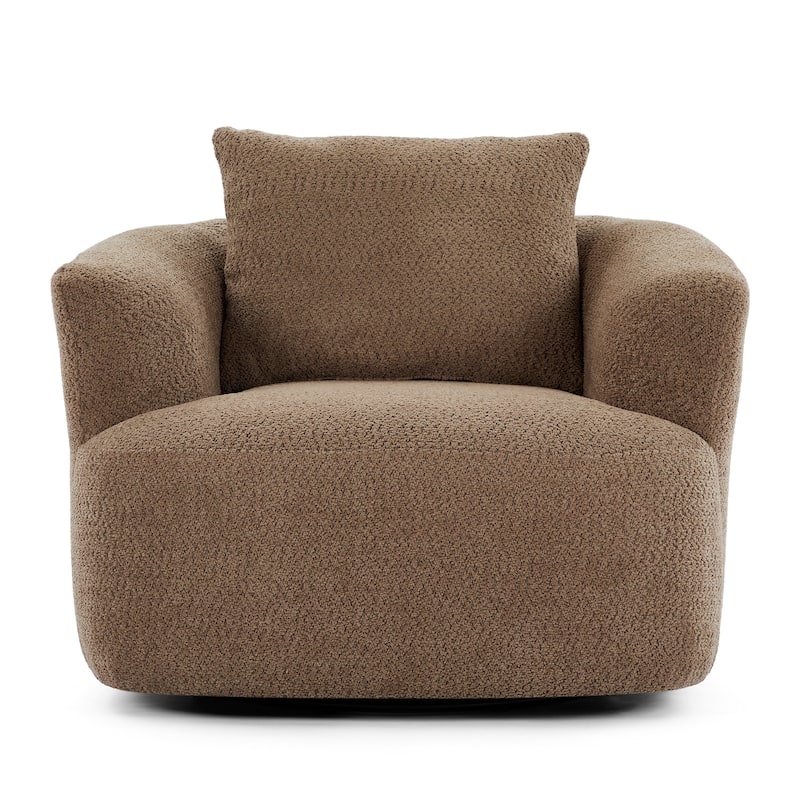 Upholstered Swivel Sofa Chair, Barrel Accent Chair for Office with Throw Pillow, Living Room Sofa Chair with Swivel Base