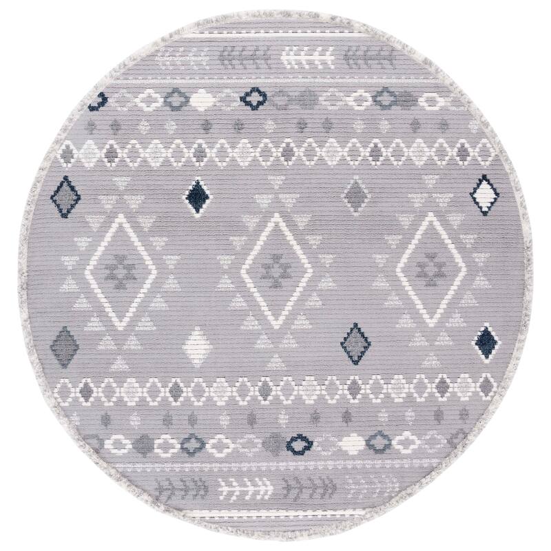 SAFAVIEH Handmade Marrakech Karey Traditional Rug - 6'7" Round - Grey/Light Grey