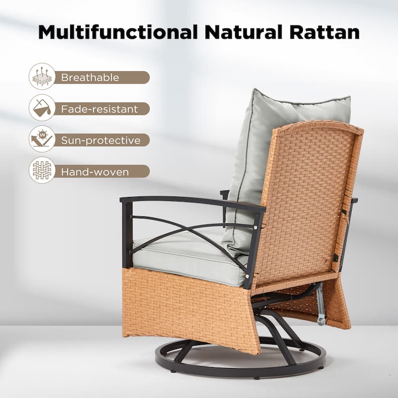3-Piece Outdoor Rocking/Swivel Chair Set - PE Rattan Patio Furniture with Cushions & Coffee Table, Rocker Chairs for Backyard
