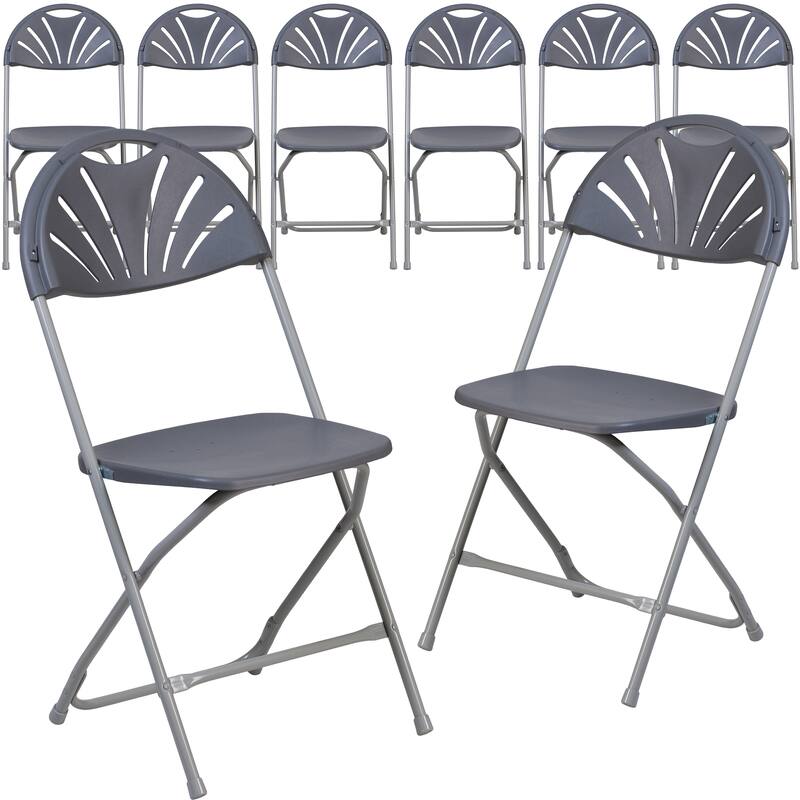 8 Pack 650 lb. Capacity Plastic Fan Back Folding Chair - Charcoal