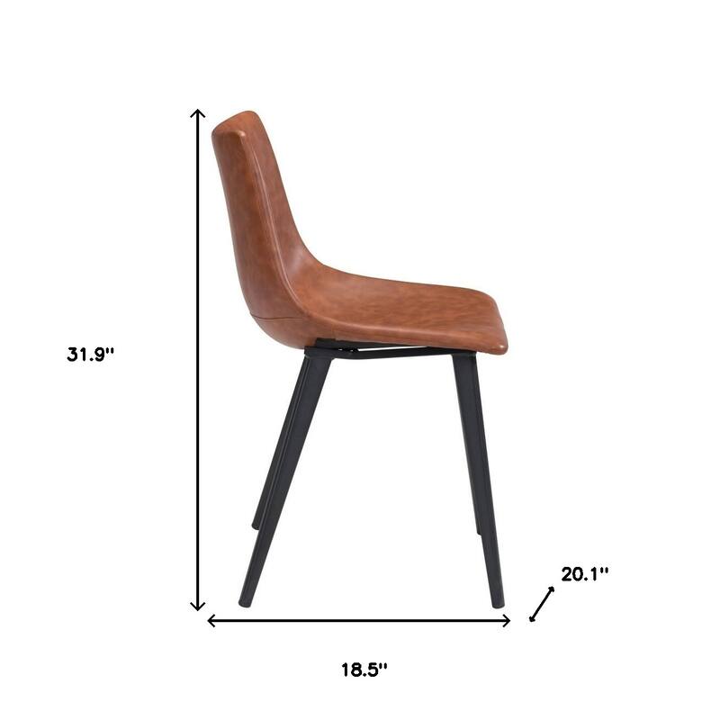 HomeRoots Set of Two Brown Vintage Look Faux Leather Slight Scoop Dining Chairs