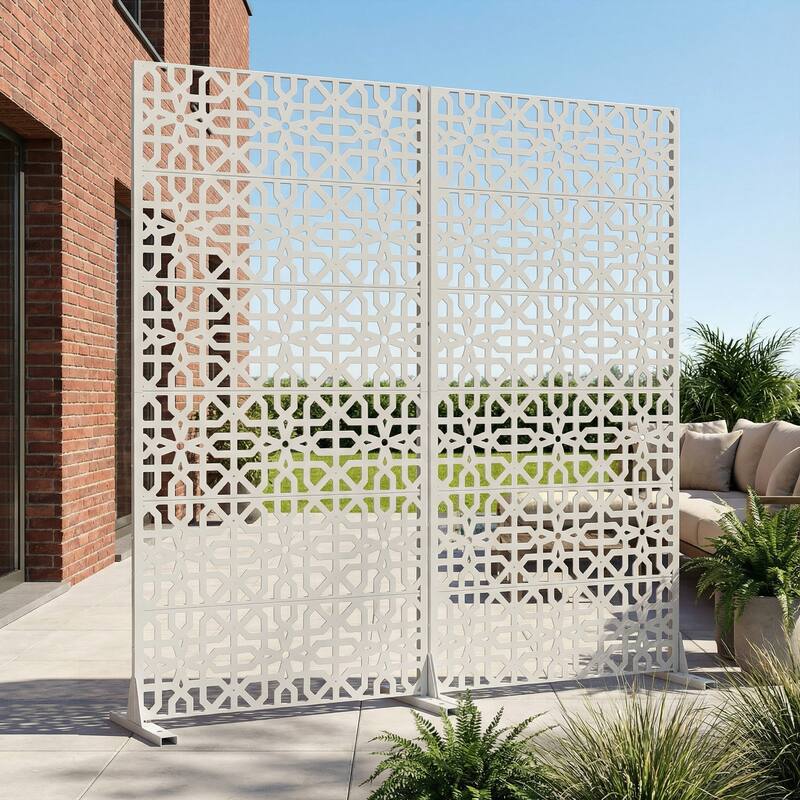 Rectangle Outdoor Privacy Screens Metal Screen Fence Panel Set of 2 - White - 72"x35"