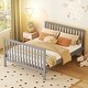 preview thumbnail 4 of 7, Gray Convertible Crib/Full Solid Wood Bed with Changing Table, Adjustable Height, Nursery Bed