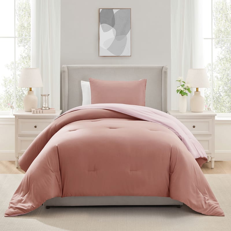 Empyrean Modern Reversible Comforter - Pink / Plush pink - Twin - Twin XL