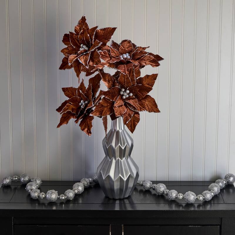 24" Glitter Edge Velvet Poinsetta Stem