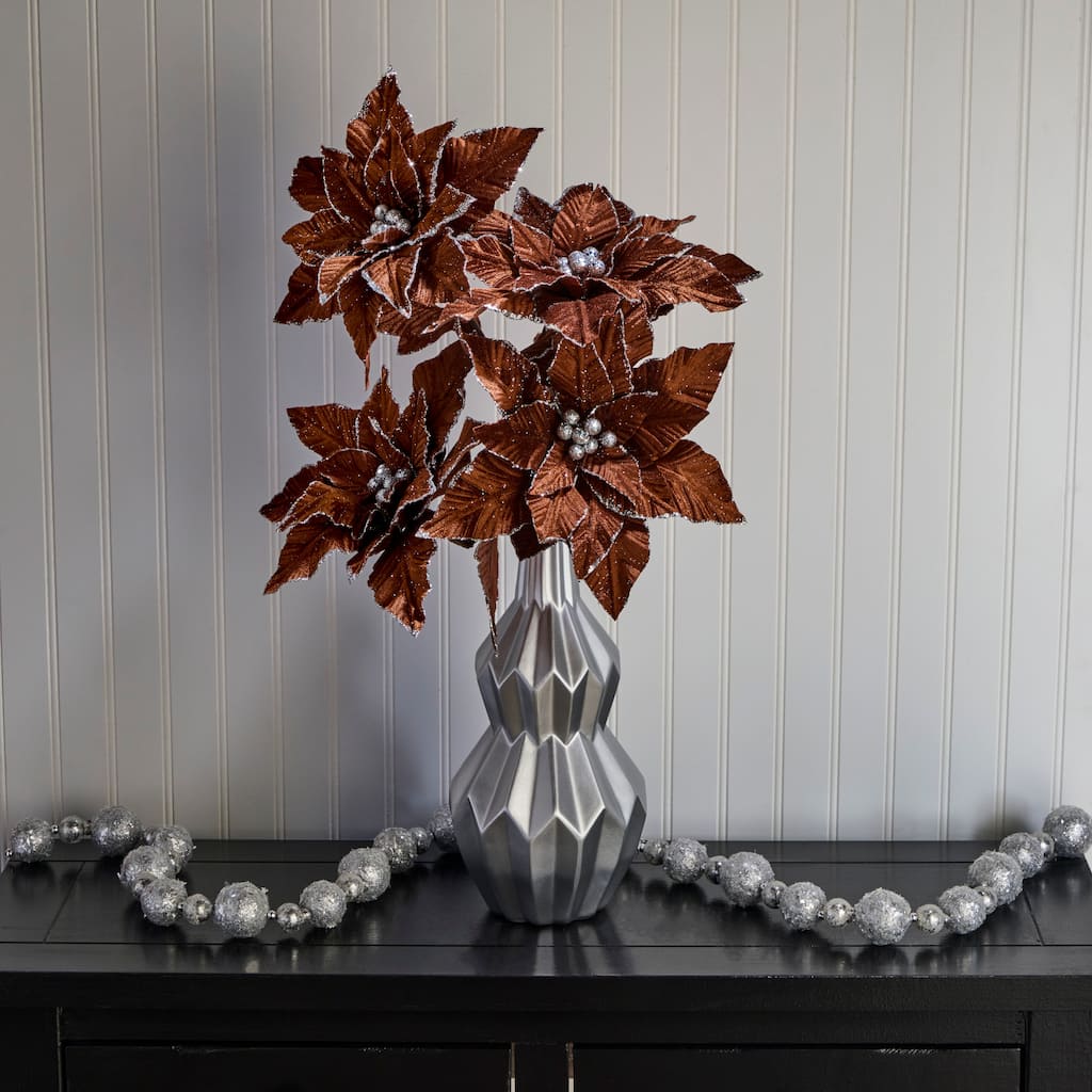 24" Glitter Edge Velvet Poinsetta Stem
