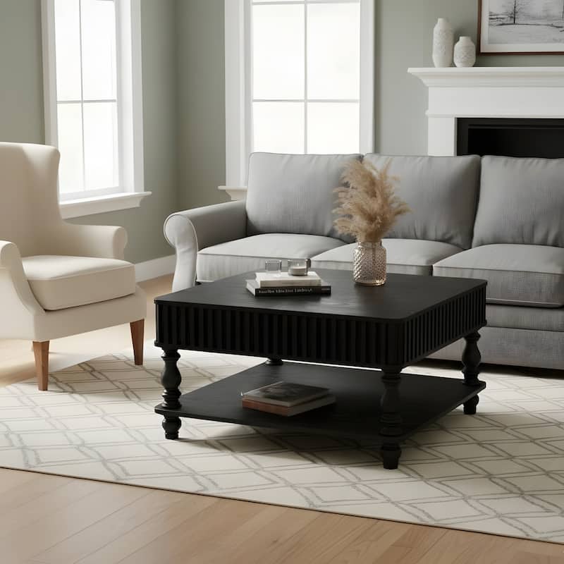 Rustic Style Lift-Top Coffee Table with Hidden & Open Storage