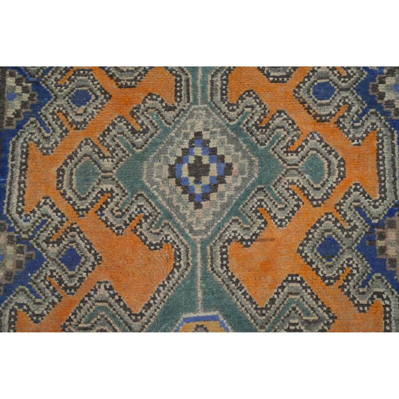 Hand Knotted Oriental 100% Wool Carpet Traditional Geometric Oranges & Rust Hamedan Runner Rug - 9' 7'' X 3' 3''