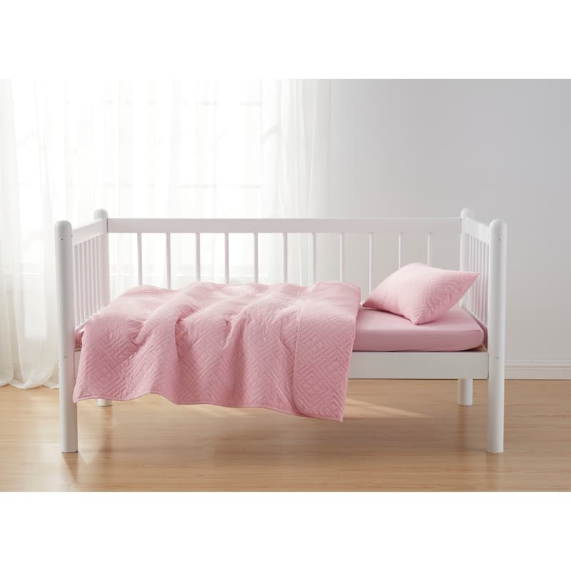 Clara Clark Diamond Weave Toddler Bedding Set, 3PC Bedspread Set - All Season Quilted Comforter, Fitted Sheet, and Pillow Sham